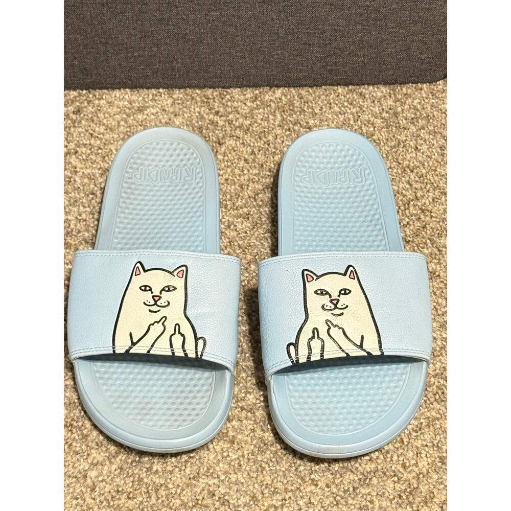 RIPNDIP Lord Nermal Light Blue Slide Sandals Men’s Size 10 Cat Flip Off